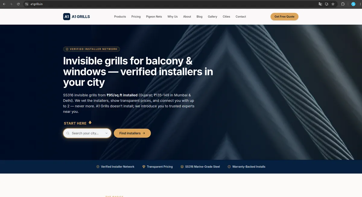 Screenshot of the A1 Grills website